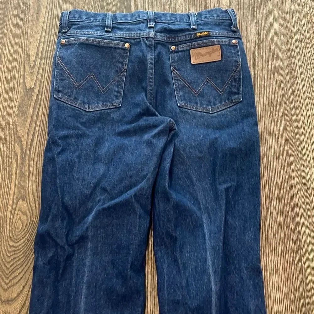 Wrangler Mens Straight Jeans Mid Rise Denim Cotton Dark Wash Blue Size 32x30